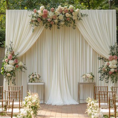 10ftx10ft Ivory Wrinkle-Free Backdrop Drapes Curtains, Ivory Polyester Background Decorations for Wedding Home Party Supplies
