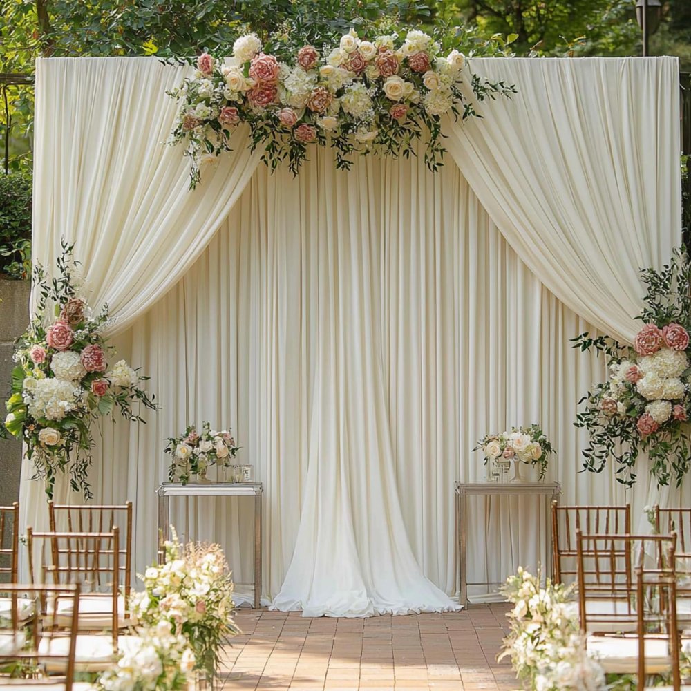 10ftx10ft Ivory Wrinkle-Free Backdrop Drapes Curtains, Ivory Polyester Background Decorations for Wedding Home Party Supplies