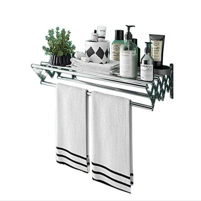 GXFWJD Wall Mounted Clothes Drying Rack Towel Rack Stainless Steel Accordion Retractable Drying Rack for Laundry Room/Bathroom Tower Easy to Install (Color : Silver, Size : 80cm)