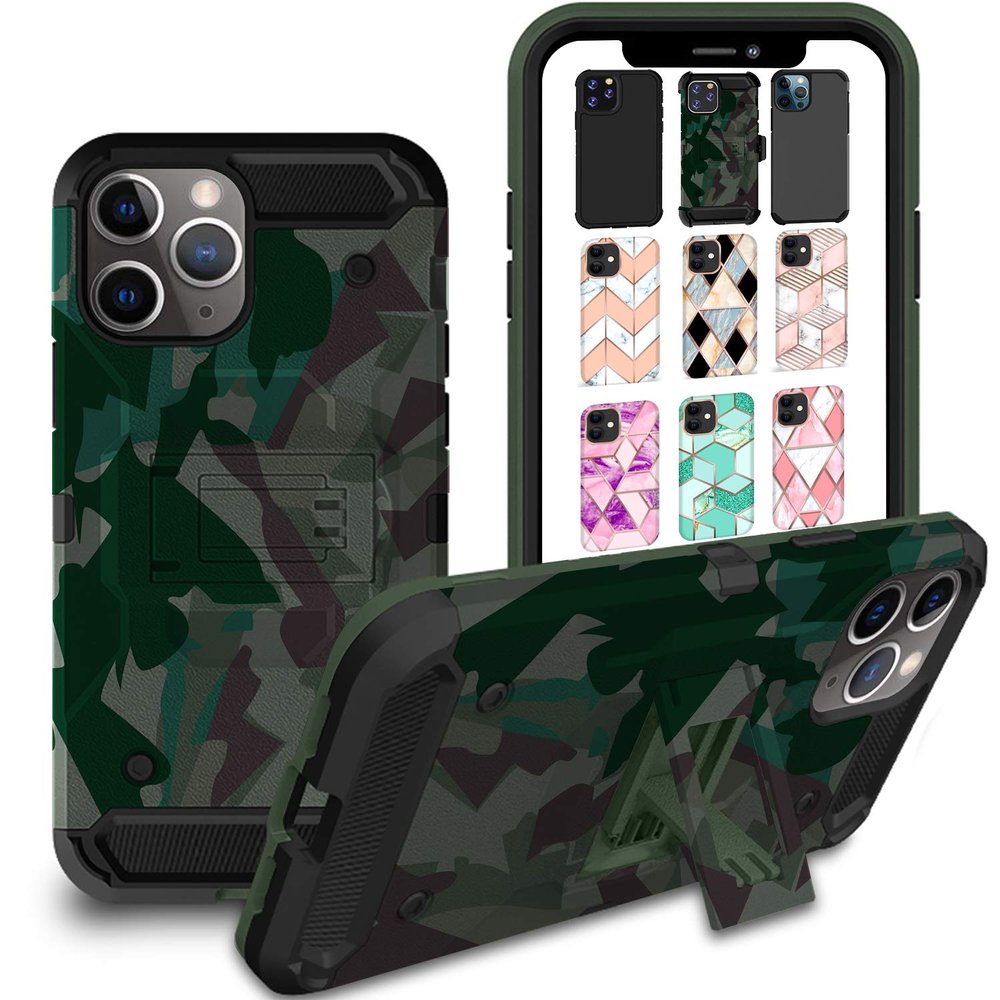 DuraSafe Cases for iPhone 11 PRO Max 6.5" 2019 A2161 A2220 A2218 Military Printed Rugged Heavy Duty Case with Kickstand - Military Green(Without Holster)