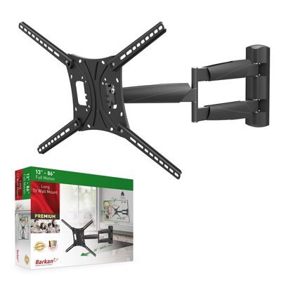 Barkan 26" / 66cm Long TV Wall Mount, 13-83 inch Full Motion Articulating - 4 Movement Premium Flat/Curved Screen Bracket, Holds up to 95lbs, Extremely Extendable, Fits LED OLED LCD