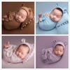 Coberllus Newborn Baby Photography Props Hat, Bow Wrap, Blanket and Posing Aid Pad Set for Baby Boys Girls Photo Shoot Knit Outfits (White) view 2