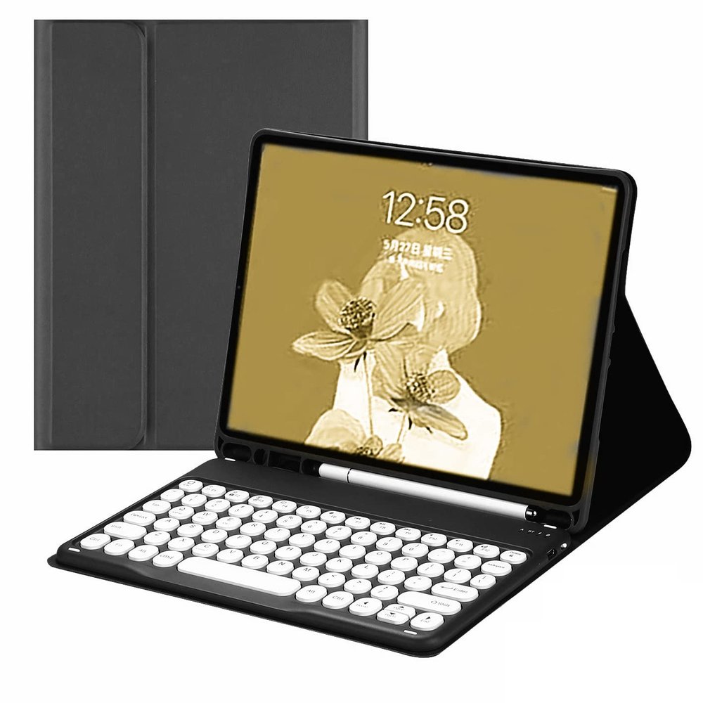 SENLAN iPad Air3 Pro10.5 inch Keyboard case Candy Color Round keycap Ultra-Thin Bluetooth Keyboard with Pencil Holder Magnetic Removable Keyboard for Girl Woman (iPad Air3/Pro10.5, Black)