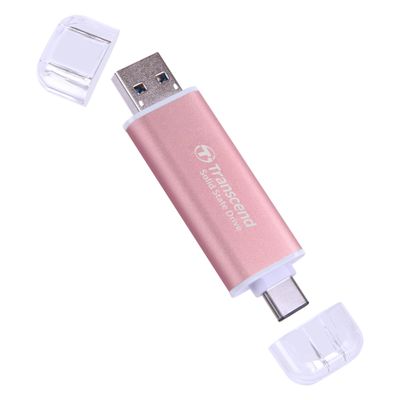 Transcend ESD310 1TB External SSD, Up to 1,050MB/s, Dual USB Drive for iPhone17,16,15, iPad&Mac/Pixel10/Tesla/Steam Deck/ROG Ally/MSI Claw/Android/PS5, 2-in-1 Type C &A, USB3.2Gen2 Portable SSD-Pink