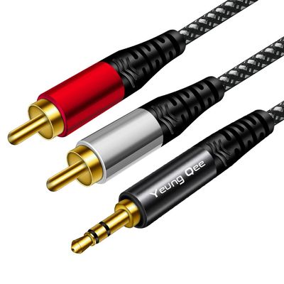 3.5mm to 2 RCA Audio Cable 10 ft,Yeung Qee Nylon Braided 3.5mm Male to 2RCA Male Stereo Audio Y Adapter cable AUX RCA Splitter Cord Compatible with Smartphones, MP3, Tablets, Speakers, HDTV (10FT/3M)