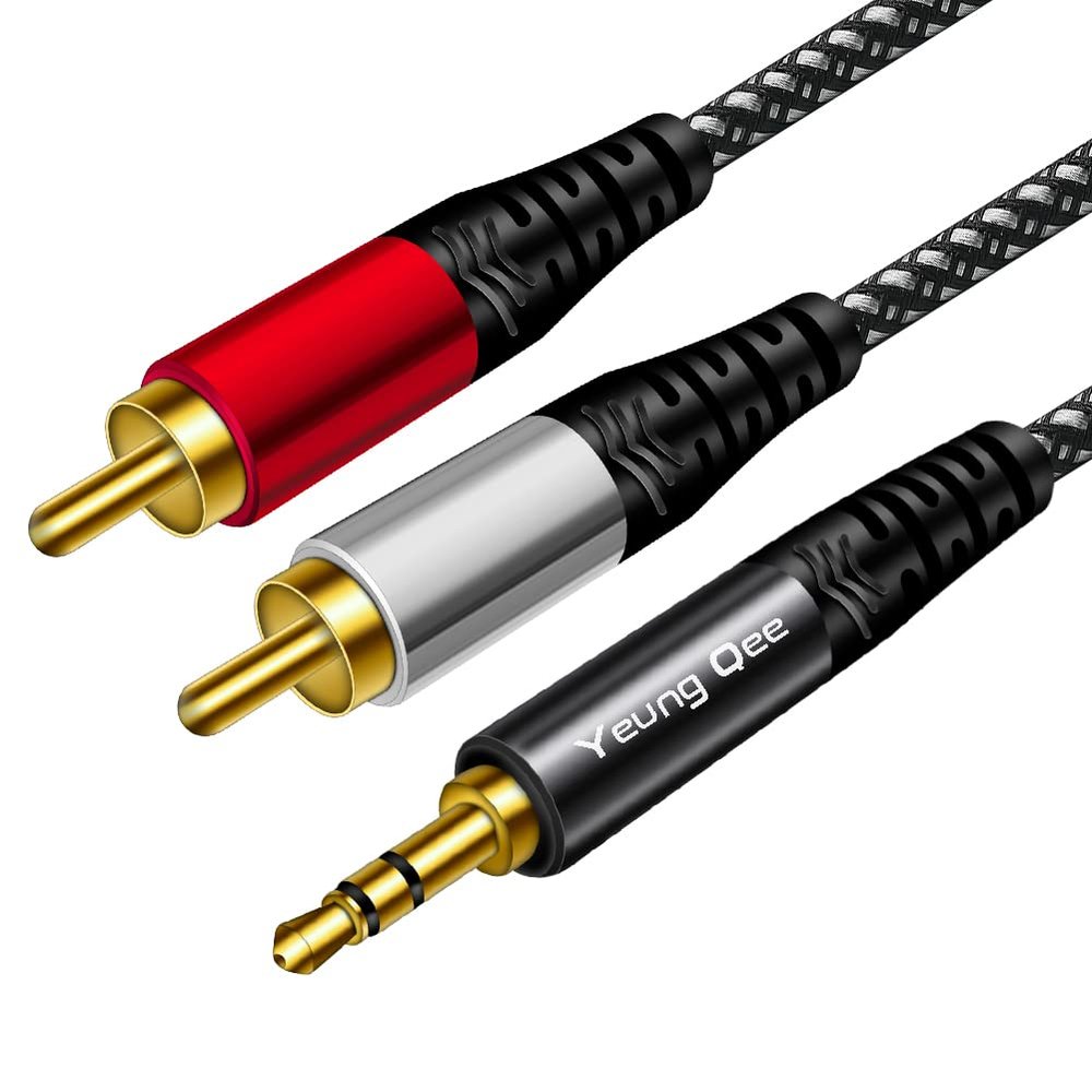 3.5mm to 2 RCA Audio Cable 10 ft,Yeung Qee Nylon Braided 3.5mm Male to 2RCA Male Stereo Audio Y Adapter cable AUX RCA Splitter Cord Compatible with Smartphones, MP3, Tablets, Speakers, HDTV (10FT/3M)