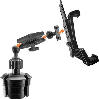 iBOLT Custom Industry Standard Adjustable Cup Holder Mount - Featuring Our Heavy Duty 25mm / 1 inch Dual Socket Ball Mount- for Phones, Tablets, Barcode scanners, Vesa 75/ 100, etc.
