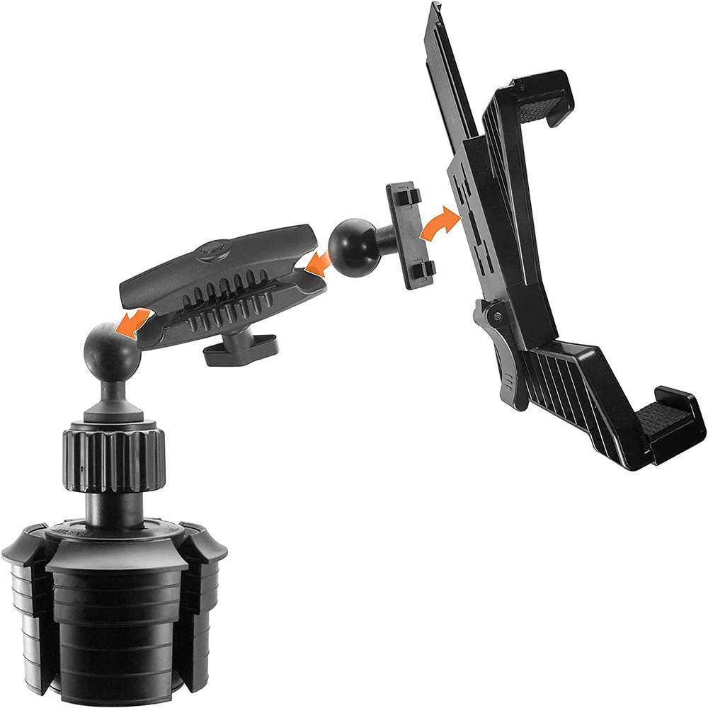 iBOLT Custom Industry Standard Adjustable Cup Holder Mount - Featuring Our Heavy Duty 25mm / 1 inch Dual Socket Ball Mount- for Phones, Tablets, Barcode scanners, Vesa 75/ 100, etc.