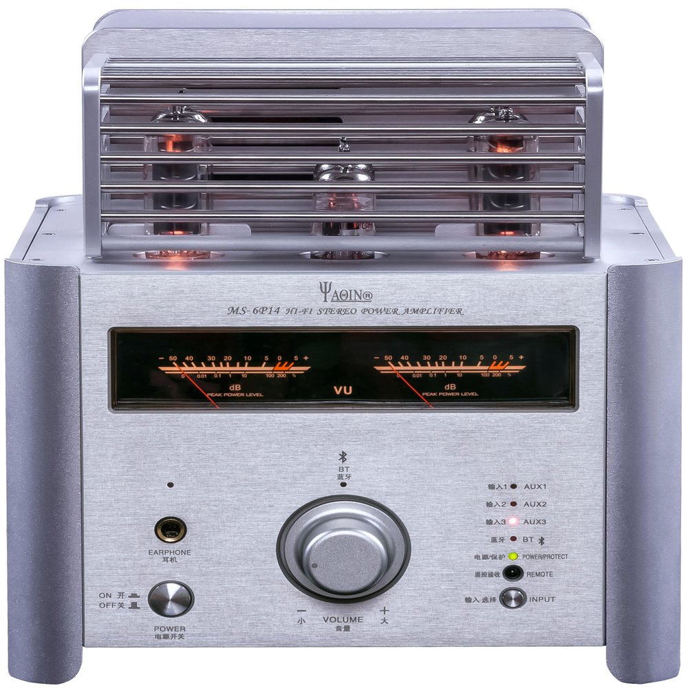 Yaqin MS-6P14 Vacuum Tube Amplifier, Class AB, Push-Pull Circuit,Output Power 11Wx2, Bluetooth Input, Headphone6.3mm Output, with Remote Control, Tubes: 12AX7,12AU7,EL84.
