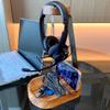Headphone & Phone Stand, Dual Acacia Wood Holder with Tray, Desk Organizer view 2