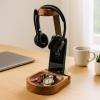 Headphone & Phone Stand, Dual Acacia Wood Holder with Tray, Desk Organizer view 4