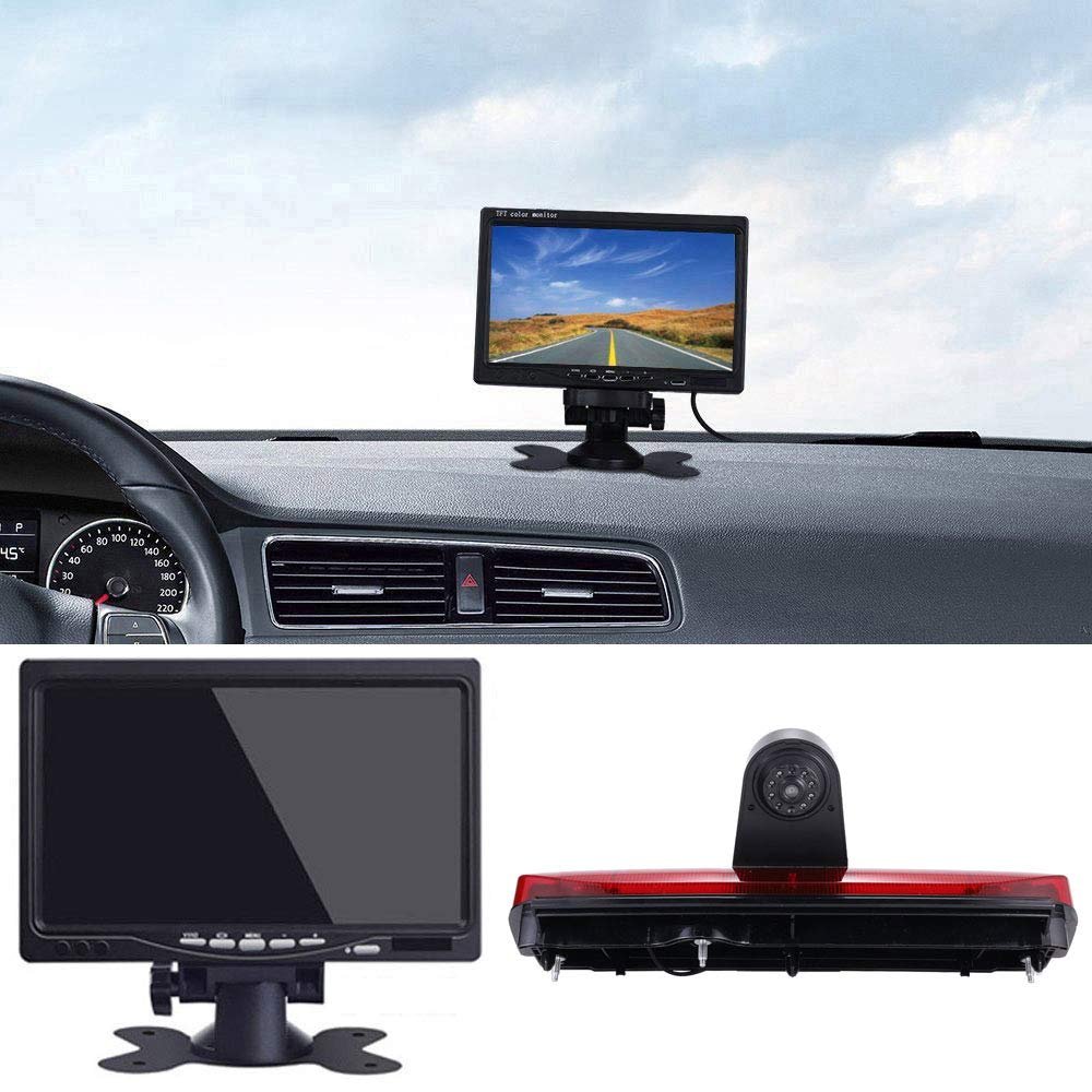 1280x720 Pixel 1000TV Lines 3rd Brake Light Reversing car Camera Brake lamp Parking Vehicle Camera Replacement for Ford Transit Connect 2014-2017 Transporter Business MPV SUV Bus+7" Reverse Screen
