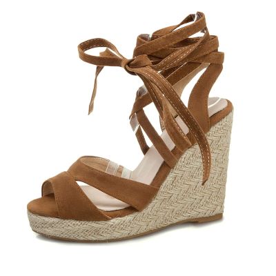 ZBYY Womens Lace Up Espadrille Platform Wedge Sandals Ankle Strap Mid Heel Slingback Summer Wedding Party Dress Shoes