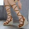 ZBYY Womens Lace Up Espadrille Platform Wedge Sandals Ankle Strap Mid Heel Slingback Summer Wedding Party Dress Shoes view 3