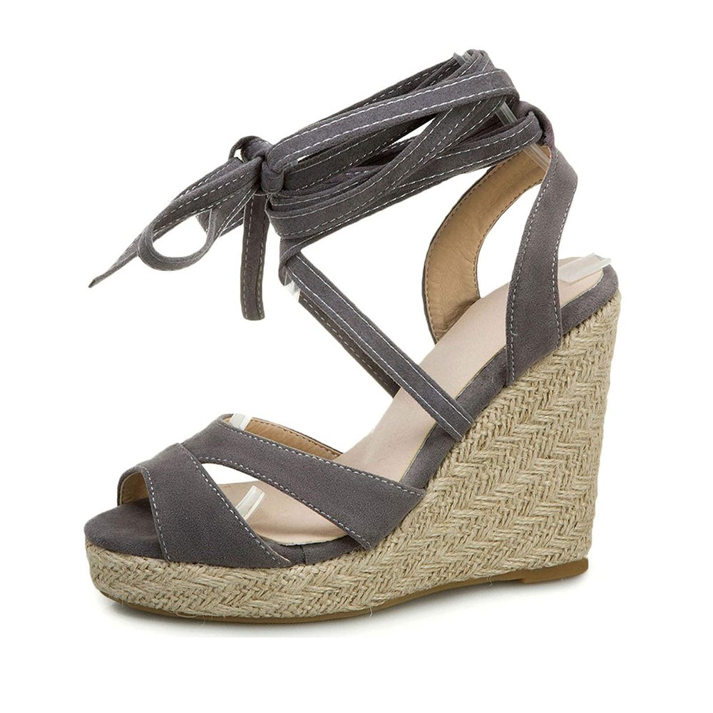 ZBYY Womens Lace Up Espadrille Platform Wedge Sandals Ankle Strap Mid Heel Slingback Summer Wedding Party Dress Shoes