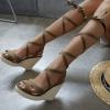 ZBYY Womens Lace Up Espadrille Platform Wedge Sandals Ankle Strap Mid Heel Slingback Summer Wedding Party Dress Shoes view 2