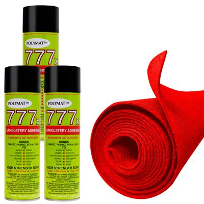 12FT x 3.75FT Red Carpet ROLL + 3 CANS of 777 Glue for Polymat Speaker woofer Box Backed Carpet