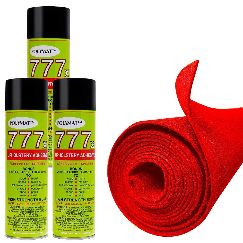 12FT x 3.75FT Red Carpet ROLL + 3 CANS of 777 Glue for Polymat Speaker woofer Box Backed Carpet