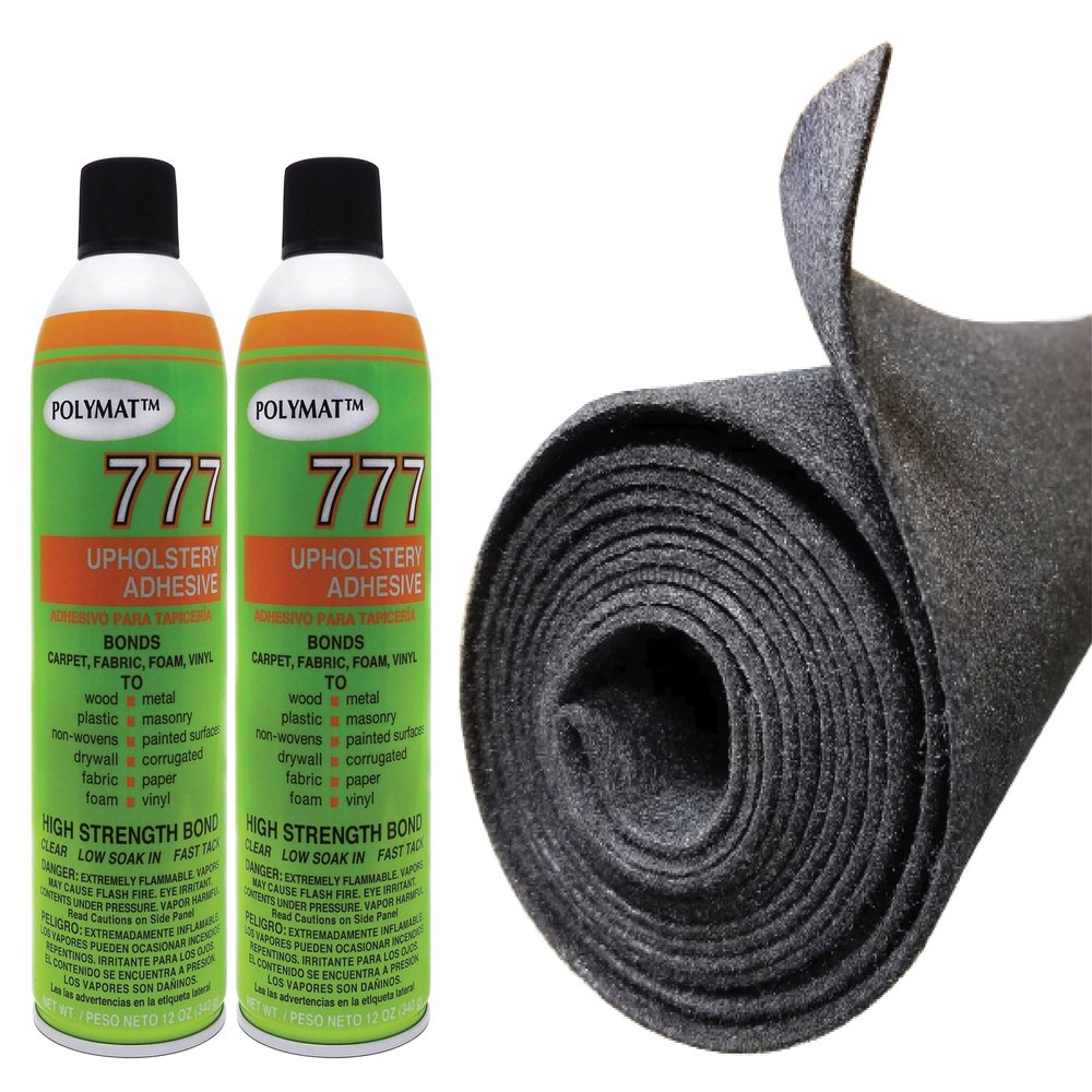 12FT x 3.75FT Charcoal Carpet ROLL + 2 CANS of 777LV Glue for Polymat Art Crafts Home Decoration Wall Liner Carpet