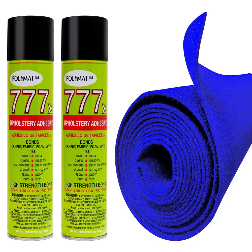 12FT x 3.75FT Blue Carpet ROLL + 2 CANS of 777 Glue for Polymat Series 35 Latex Backed-Carpet