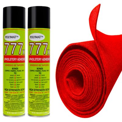 12FT x 3.75FT Red Carpet ROLL + 2 CANS of 777 Glue for Polymat Art Crafts Home Decoration Wall Liner Carpet