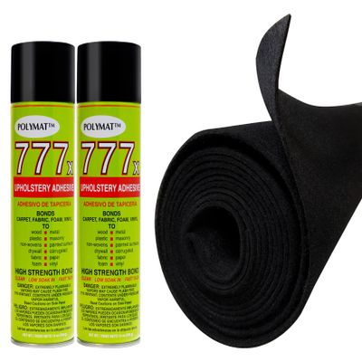 12FT x 3.75FT Black Series 35 Carpet ROLL + 2 CANS of 777 Glue for Polymat Speaker woofer Box Backed Carpet