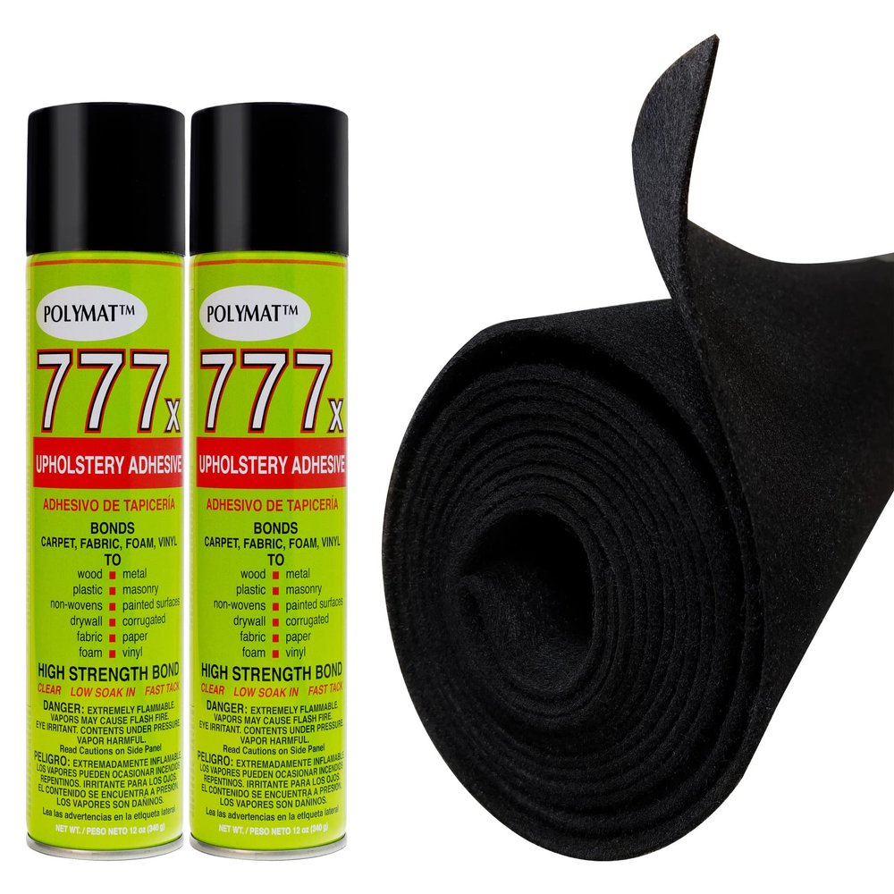 12FT x 3.75FT Black Series 35 Carpet ROLL + 2 CANS of 777 Glue for Polymat Speaker woofer Box Backed Carpet