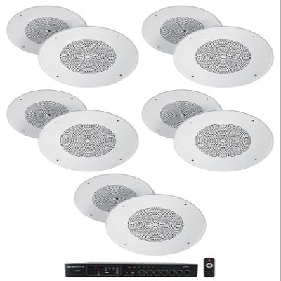 Rockville RCS80-1 Bundle: Commercial 60W 70V Amp Receiver, (10) 8" MC80 70V Ceiling Speakers, Background Music PA System, 11-Items