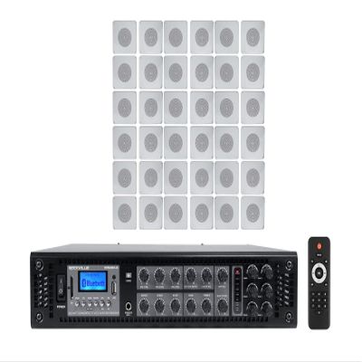 Rockville RCS350-6 Bundle: 350-Watt 6-Zone 70V Amplifier with Bluetooth for Commercial Multi-Room Audio, (18) Pair MS81 8-in Metal Ceiling Speakers, 20W RMS Each, 19-Items