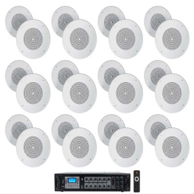 Rockville RCS180-6 Bundle: 180-Watt 6-Zone 70V Commercial Amplifier with Bluetooth, (12) Pair MC80 8 in Metal Ceiling Speakers for Office/Bar, 13-Items