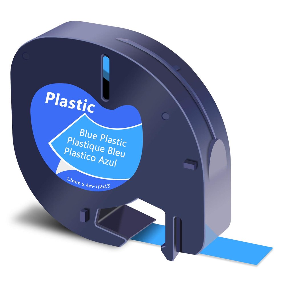 GREENCYCLE Compatible for Dymo LT 91335 (S0721650) Plastic Label Tape Refills Black on Blue 12mm 1/2" X 4m 13 ft Self-Adhesive Label Maker Tape for LetraTag LT-100T LT-100H QX50 2000 XR, 50 Pack
