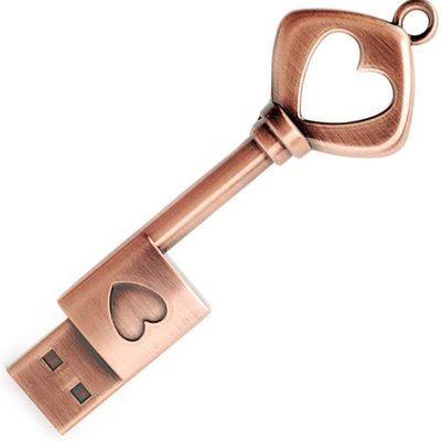 Metal Key Shaped USB Flash Drive Retro Metal Love Heart Thumb Drive Key of Love Key Chain Stick (8GB)