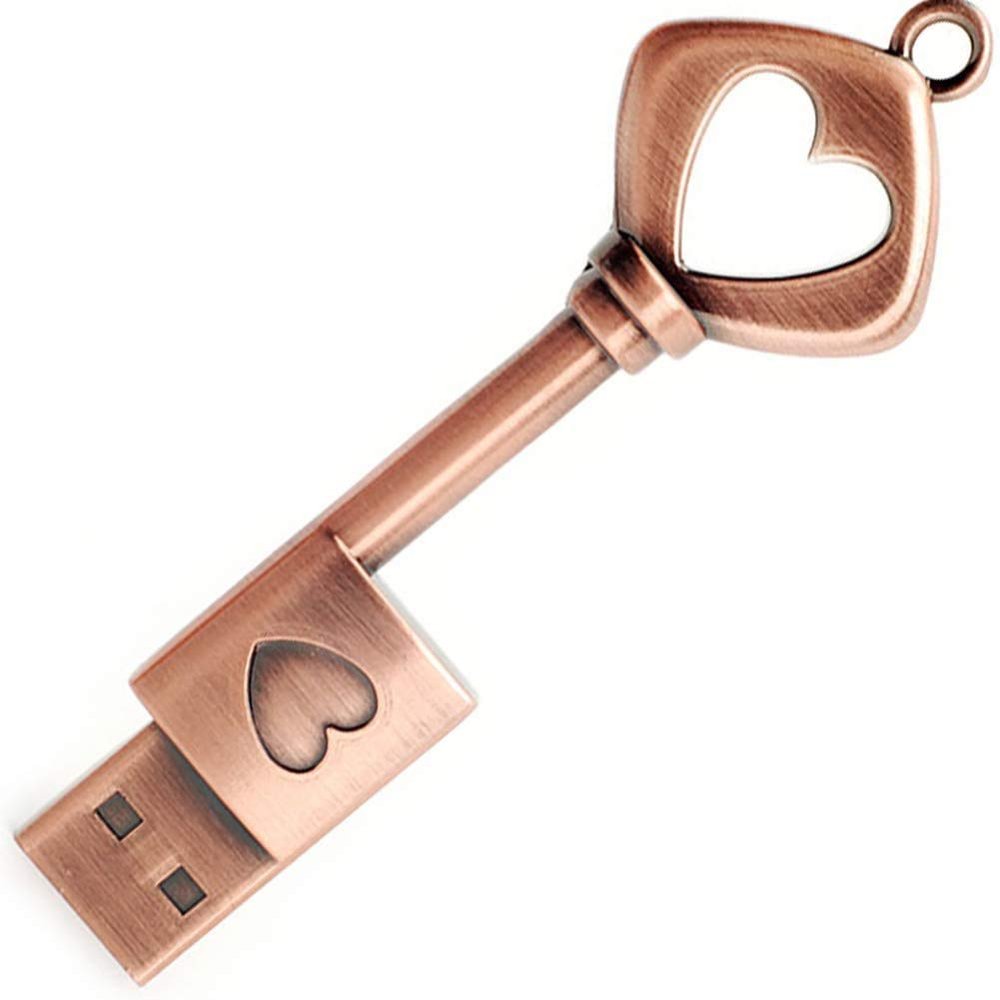 Metal Key Shaped USB Flash Drive Retro Metal Love Heart Thumb Drive Key of Love Key Chain Stick (8GB)