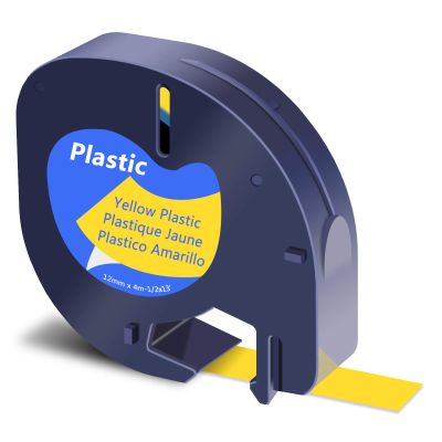 GREENCYCLE Compatible for Dymo LT 91332 (S0721620) Plastic Label Tape Refills Black on Yellow 12mm 1/2" X 4m 13 ft Self-Adhesive Label Maker Tape for LetraTag LT-100T LT-100H QX50 2000 XR, 100 Pack