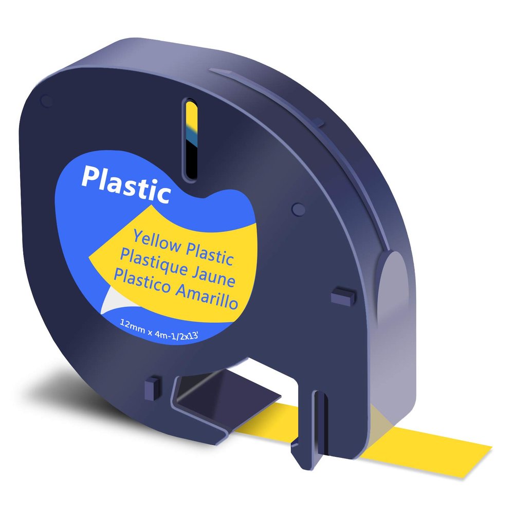 GREENCYCLE Compatible for Dymo LT 91332 (S0721620) Plastic Label Tape Refills Black on Yellow 12mm 1/2" X 4m 13 ft Self-Adhesive Label Maker Tape for LetraTag LT-100T LT-100H QX50 2000 XR, 100 Pack