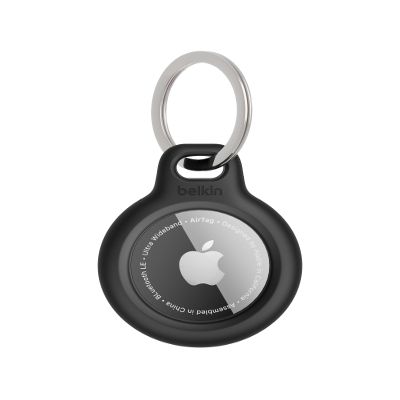 Belkin Apple AirTag Secure Holder with Key Ring - Durable, Scratch-Resistant Case with Open Face & Raised Edges - Protective AirTag Keychain Holder Accessory for Keys, Pets, Luggage, & More - Black