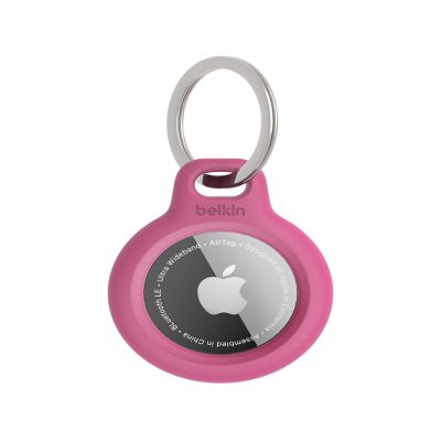 Belkin Apple AirTag Secure Holder with Key Ring - Durable, Scratch-Resistant Case with Open Face & Raised Edges - Protective AirTag Keychain Accessory for Keys, Pets, Luggage, & More - Pink