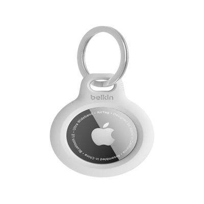 Belkin Apple AirTag Secure Holder with Key Ring - Durable Scratch Resistant Case With Open Face & Raised Edges - Protective AirTag Keychain Accessory For Keys, Pets, Luggage, Backpacks & More - White