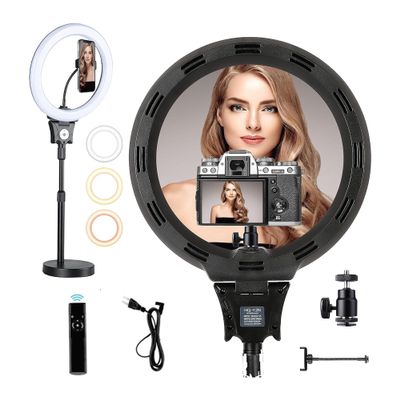 Foto&Tech 12 inch Ring Light Dimmable Tricolor LED Selfie Ring Light with Tabletop Light Stand & Wireless Remote for Camera Smartphone Live Streaming Photo Video Recording Make Up Vlog Lighting Ring