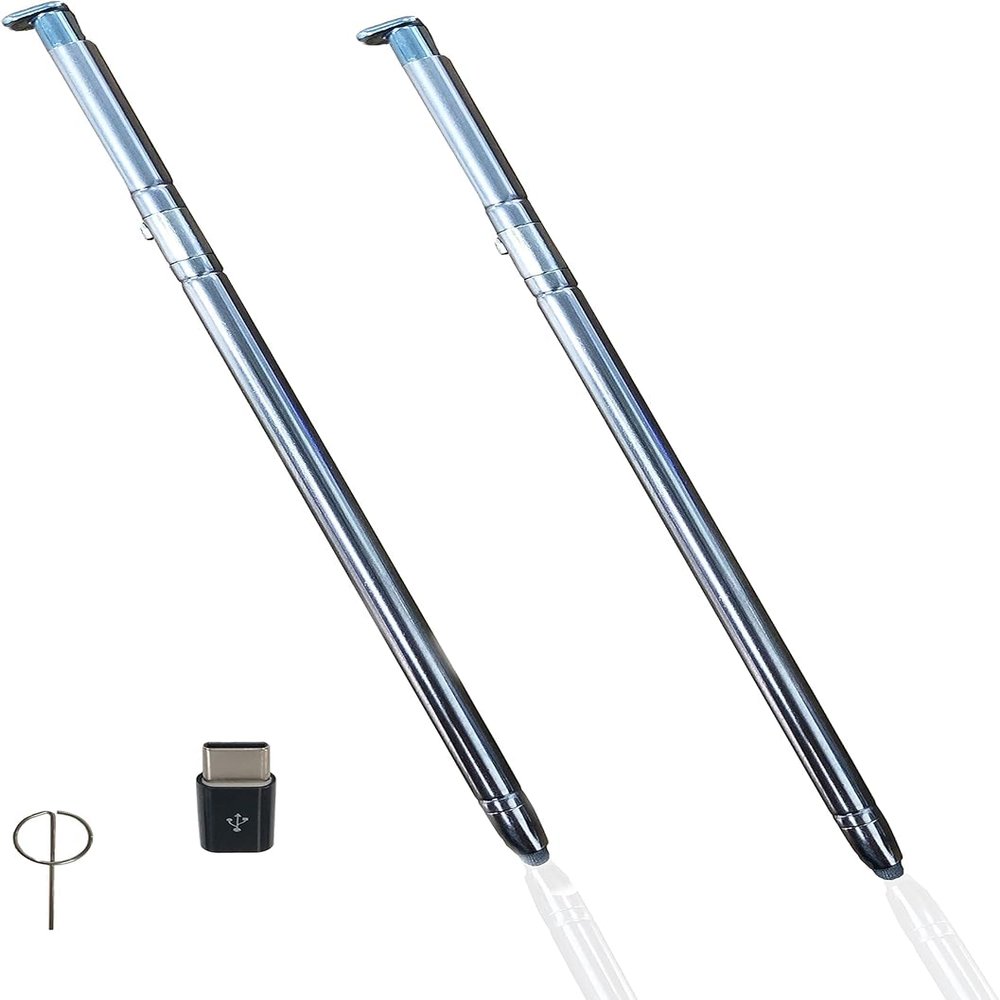 2 Pack Light Blue Stylus Pen for LG Stylo 6 Replacement Q730 6.8" Q730AM Q730TM Q730MM Q730NM with Card Eject Pin + Type-C Adapter