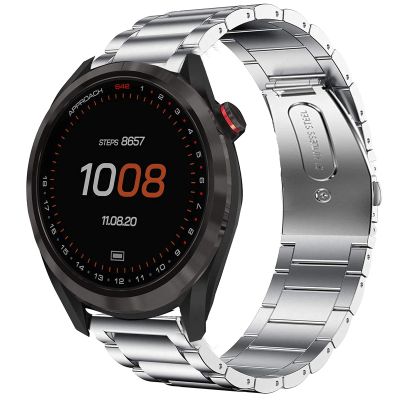 YOUkei Compatible with Garmin Approach S42 Band, Quick Release Stainless Steel Metal Replacement Straps Compatible with Garmin Approach S42 / Approach S12 / Garmin Forerunner 55 (Silver)