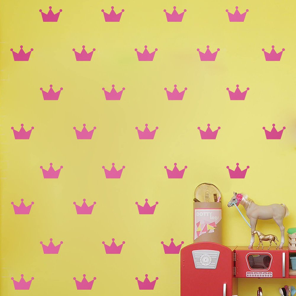 20PCS Crown Mirror Wall Stickers, Princess Baby Room Wall Decor Mirror Wall Sticker for Kids Rooms, Mirror Crown Wall Decal (Rose Red, Vinyl PVC Material)