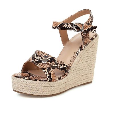 ZBYY Women Espadrilles Wedge Sandals Snakeskin Dress Fashion Party Platform Sandals Summer Ankle Strap Open Toe Shoes