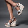 ZBYY Women Espadrilles Wedge Sandals Snakeskin Dress Fashion Party Platform Sandals Summer Ankle Strap Open Toe Shoes view 2