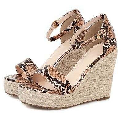 ZBYY Women's Open Toe Shoes Snakeskin Espadrilles Flatform Platform Wedge Sandals Dress Ankle Strap Party Sandals