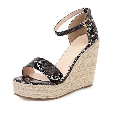 ZBYY Women's Open Toe Shoes Snakeskin Espadrilles Flatform Platform Wedge Sandals Dress Ankle Strap Party Sandals