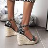 ZBYY Women's Open Toe Shoes Snakeskin Espadrilles Flatform Platform Wedge Sandals Dress Ankle Strap Party Sandals view 4