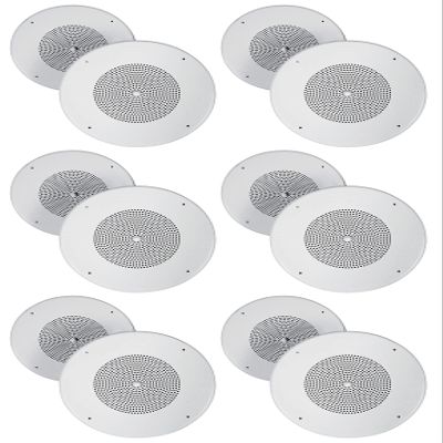 Rockville MC80 8-in 70V Commercial Metal PA Ceiling Speakers, Volume Knob, Background Music Announcements, 6-Pair