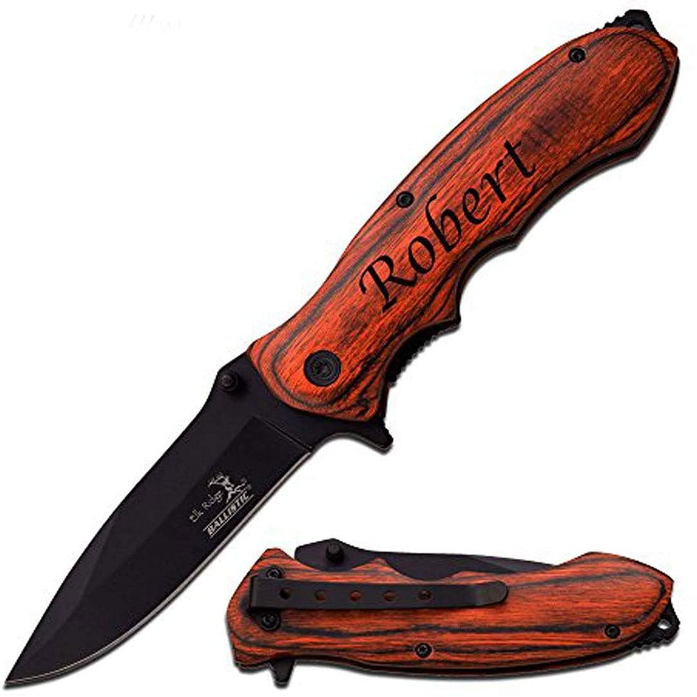 Blue Steel Pocket Knife, Engraved Personalized Pocket Knife for Men, Dad Gifts, Boyfriend, Groomsmen, Anniversary, Valentines Color- Black