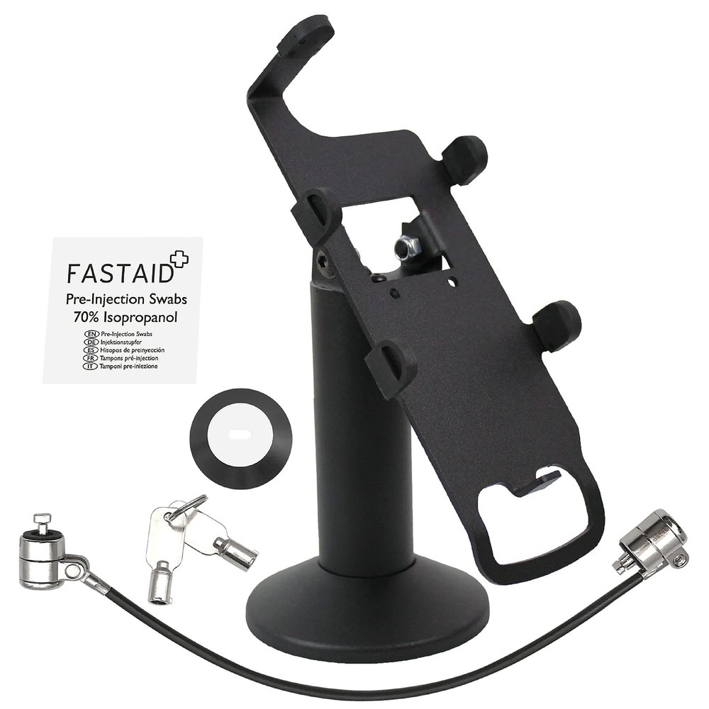DCCStands Verifone Engage P200/P400 7" Swivel and Tilt Black Stand with Anti-Theft POS Device Terminal to Stand Security Tether Lock